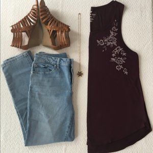 AE Soft & Sexy Embroidered Flowy Tank Royal Purple